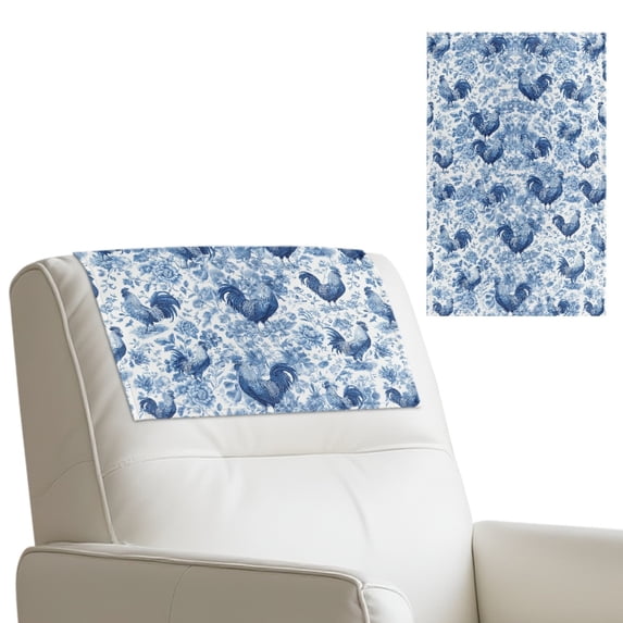 TSOVTHRID Blue Rooster Chicken Flower Print Non Slip Recliner Headrest Protector Washable PU Leather Sofa Headrest Covers for Sofa,Office Chair,Theater Seat, 17x27 in, 2 Pieces