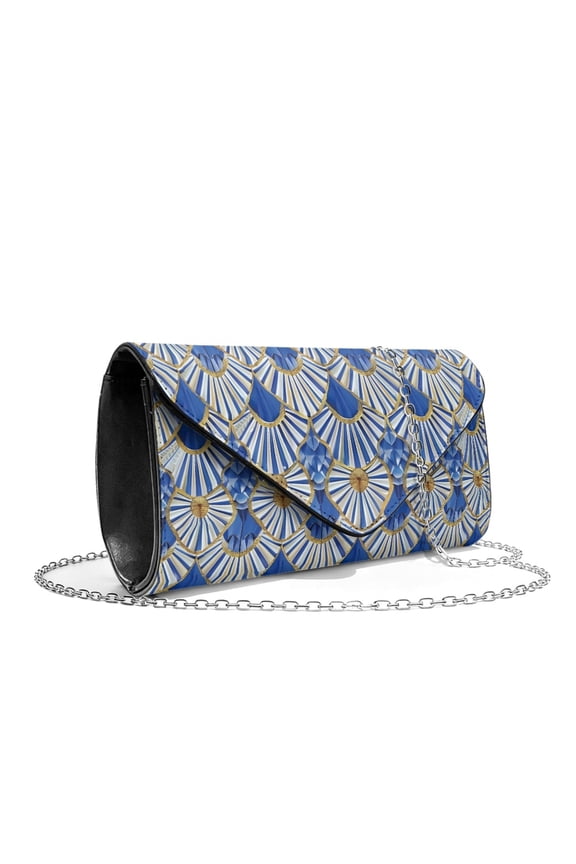 Blue Seashell Scale Print Evening Bag Clutch Purses for Women Formal Clutch Handbags Evening Party Handbag Leather Crossbody Bag for Wedding Cocktail Prom