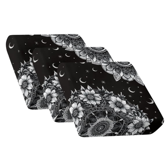 TSOVTHRID Bohemia Floral Moon Black Print Stretch Couch Cushion Covers 3 Piece Individual Seat Cushion Covers Non Slip Pet Sofa Seat Cover with Elastic Band for Armchair Loveseat, 24x24 Inch