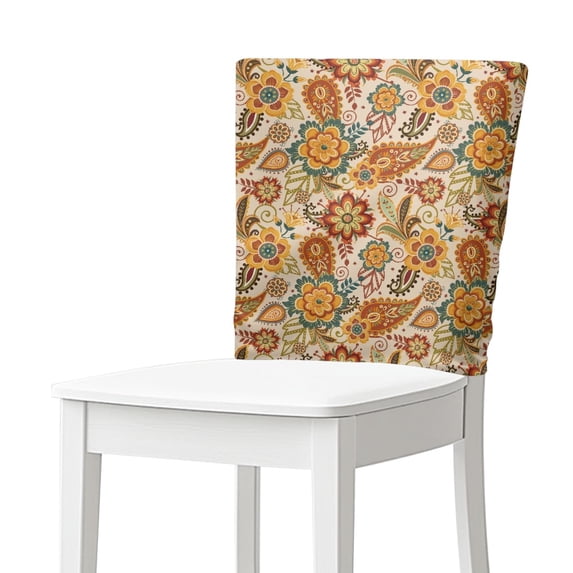 TSOVTHRID Bohemia Floral Orange Print Washable Chair Back Covers Dining Chair Protector Cover Elastic Chairs Slipcovers for Home Banquet Farmhouse Kitchen Dining Room, Set of 2