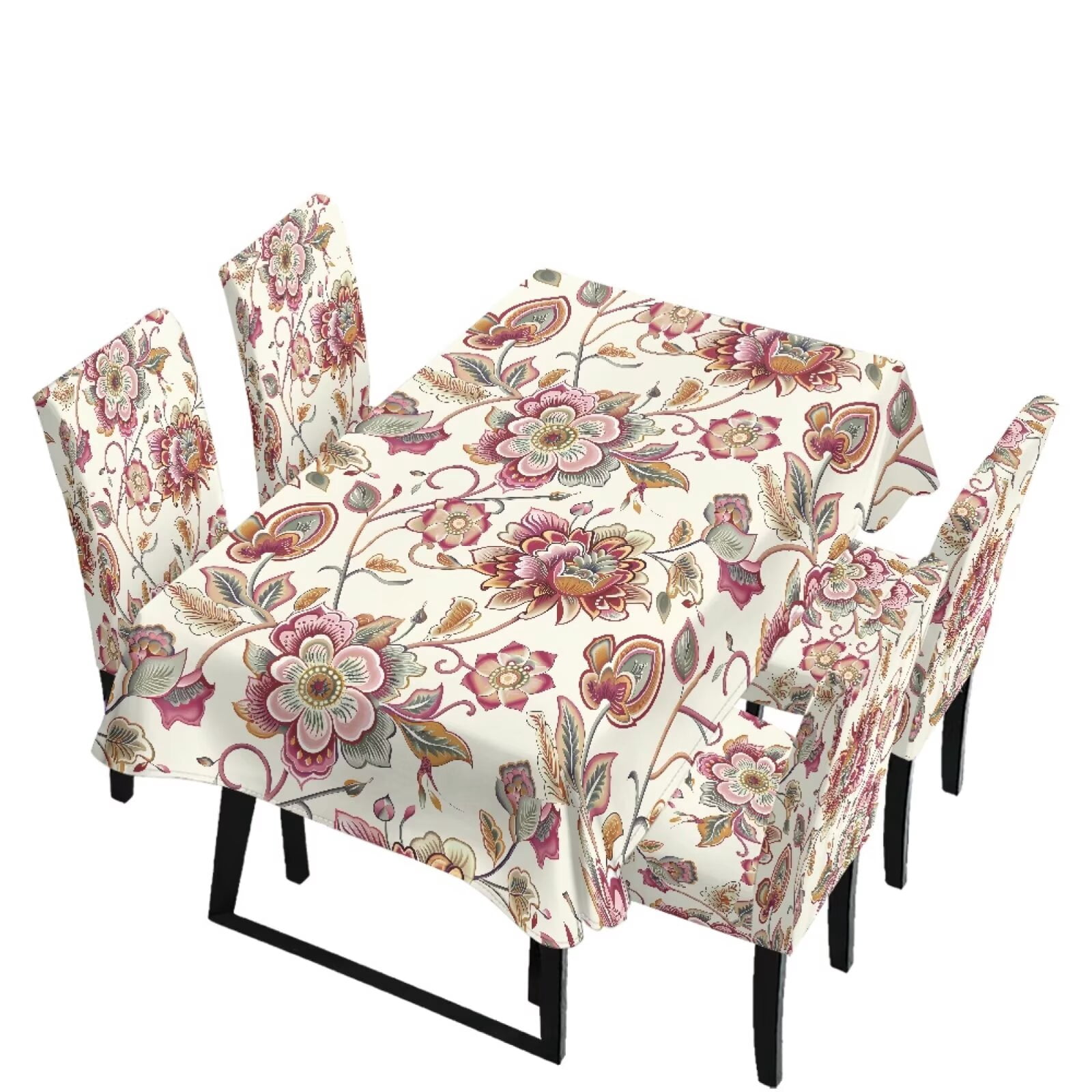 TSOVTHRID Bohemia Floral Print 5 Pcs Tablecloth Chair Covers Set ...