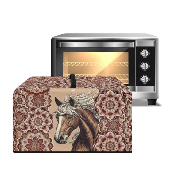TSOVTHRID Boho Mandala Horse Print Microwave Dust Cover Oil-Proof Countertop Convection Oven Cover Protective Smart Oven Protector for Kitchen Decor and Accessories, 18.25"W x 14.5"D x 11"H, S