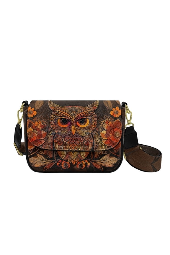 Boho Mandala Owl Print Crossbody Bags for Women Trendy, PU Leather Small Crossbody Purses, Shoulder Handbags with Adjustable Strap