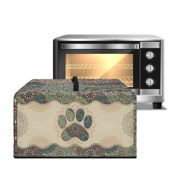 TSOVTHRID Boho Mandala Paw Print Microwave Oven Dust Cover with Handle Stain-Resistant Universal Toaster Oven Cover Oil-Proof Small Appliance Dust Covers, 18.25"W x 14.5"D x 11"H, S