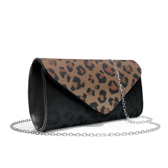 TSOVTHRID Brown Black Leopard Print Clutch Purses for Women Evening Bags Leather Clutch Handbags for Wedding Party Cocktail Prom Crossbody Shoulder Bag with Chain