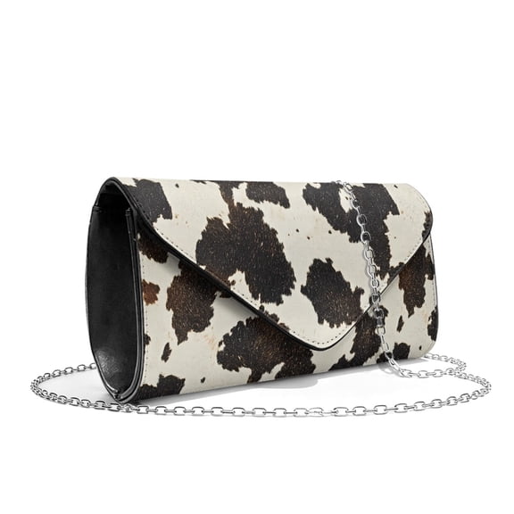 TSOVTHRID Brown Cow Pattern Clutch Purse Evening Bag for Women Formal Evening Purses with Chain Leather Party Handbag for Wedding Cocktail Elegance Charm