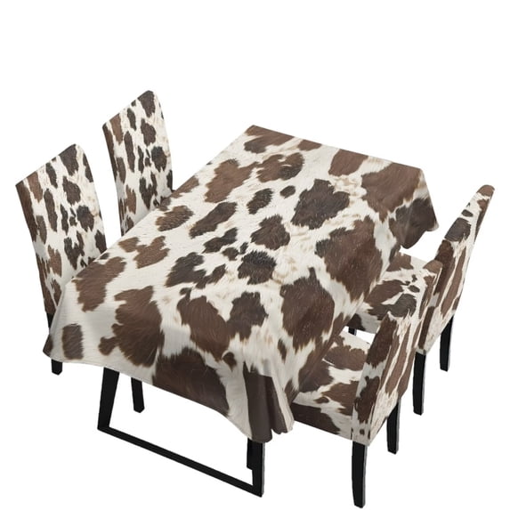 TSOVTHRID Brown Cow Pattern Print Tablecloth Stretch Dining Chair Slipcovers Removable Table Cloth Chair Dustproof Cover Furniture Protector for Kitchen Decor, 5 Pcs