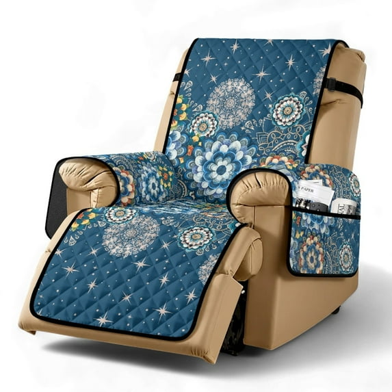 TSOVTHRID Brown Cow Pattern Recliner Chair Covers Non-Slip Recliner Cover Dog Chair Cover Furniture Protector with Storage Pockets Washable Slipcover for Pets, Dogs
