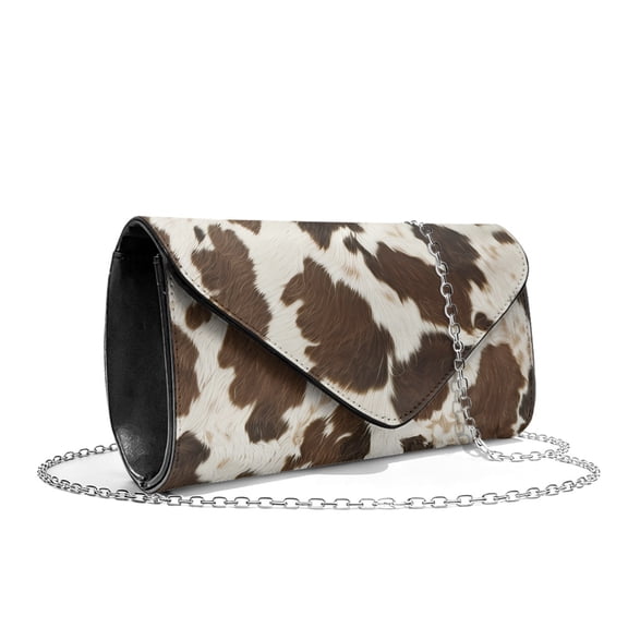 TSOVTHRID Brown Cow Pattern Women Evening Bag Clutch Bags Leather Clutch Handbags with Chain Envelope Bag Wedding Purses for Women Formal Party Cocktail Prom
