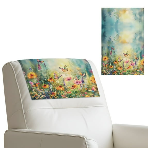 TSOVTHRID Butterfly Daisy Floral Print Recliner Headrest Protector Non Slip Waterproof Headrest Cover PU Leather Recliner Head Rest Cover for Sofa,Furniture,Office Chair 17x27 in, 2 PCS