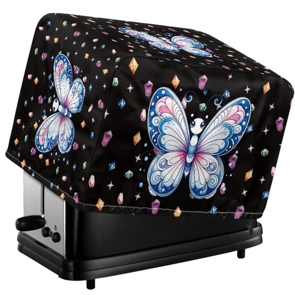 TSOVTHRID Butterfly Diamond Glitter Print Toaster Cover with 4 Slice Wide Slot, Stain Resistant Bread Maker Dust Protector Washable Small Appliance Covers with Hang Loop