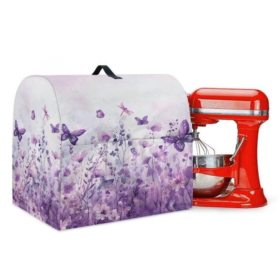 TSOVTHRID Butterfly Dragonfly Print Kitchen Mixer Cover Lavender Floral Pattern Foldable Small Appliance Cover Waterproof Dust Cover Reusable Accessories Decor for Kitchen Aid Mixer Cover,S