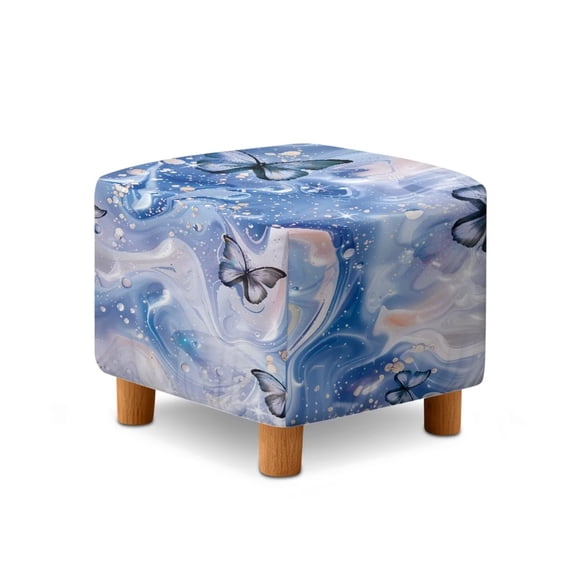 TSOVTHRID Butterfly Marble Texture Print Ottoman Cover Square - Stretch Square Ottoman Cover -Soft Footstool Protector Covers - Foot Stool Covers Rectangular with Elastic Bottom