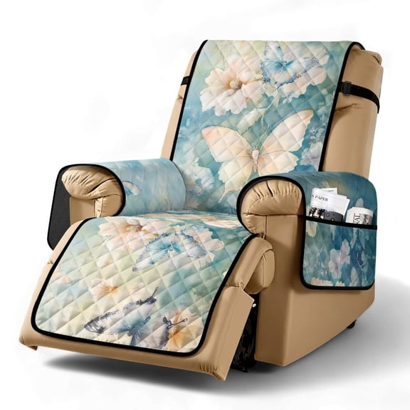 TSOVTHRID Butterfly Peony Flower Print Recliner Covers Recliner Soft Sofa Slipcover Reclining Couch Chair Non Slip Lazy Boy Recliner Covers Fitted Reclining Slipcovers Single-Seater
