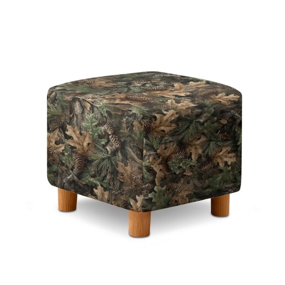 TSOVTHRID Camouflage Hunting Print Ottoman Cover Stretch Square Ottoman Slipcovers for Foot Stool, Anti-Scratch Folding Storage Furniture for Living Room with Non-Slip Elastic Bottom