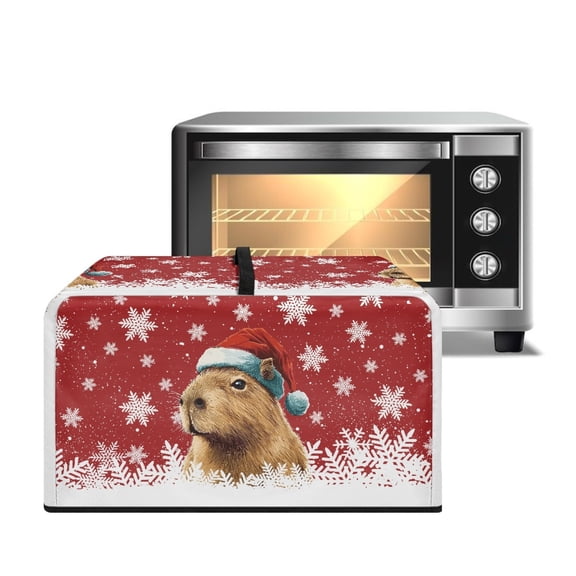 TSOVTHRID Capybara Christmas Hat Convection Oven Cover, Dust Proof Smart Microwave Oven Protector for Countertop Christmas Decor, Snowflake Red Print Microwave Dust Cover, 18.25"W x 14.5"D x 11"H, S