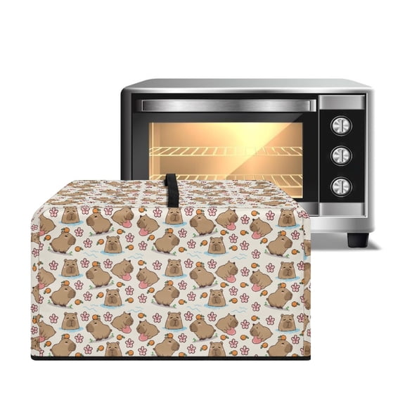 TSOVTHRID Capybara Floral Orange Print Microwave Oven Cover Dust-Proof Toaster Oven Cover Easy to Clean Microwave Oven Grill Cover Protector with Top Handle, 18.25"W x 14.5"D x 11"H, S