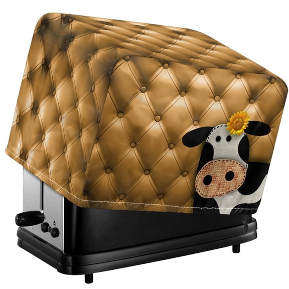 TSOVTHRID Cartoon Leather Cow Sunflower Print 2 Slice Toaster Covers Anti-Sputtering Toaster Dust Cover, Waterproof Small Washable Kitchen Appliance Protector