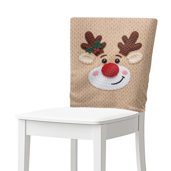 TSOVTHRID Cartoon Reindeer Print Chair Back Slipcovers Stretch Polyester Fabric Dining Room Chair Cover Soft Chairs Back Protector Cover for Kitchen Hotel Party Christmas Decor, Set of 6