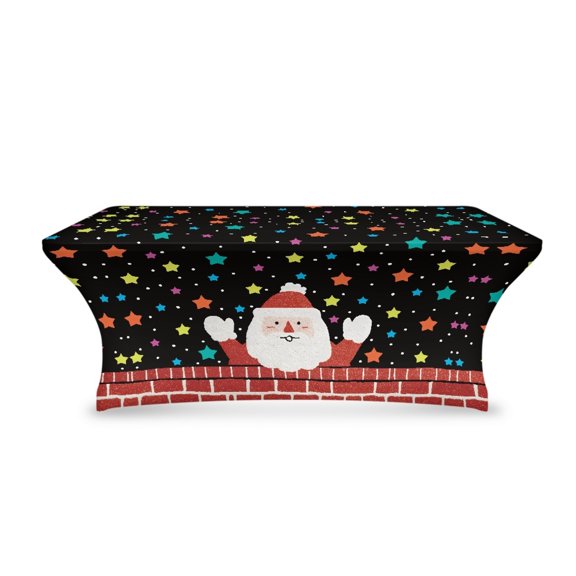 TSOVTHRID Cartoon Santa Claus Star Print 6FT Table Cloth for Rectangular Fitted Stretch Table Covers Washable Polyester Tablecloth for Party Wedding Festival Christmas Decor