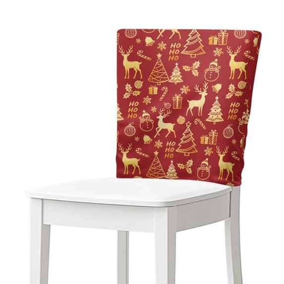 TSOVTHRID Chairs Back Slipcovers for Dining Room Chair Back Protector Cover Stretch Chair Cover for Home Kitchen Living Room Party Christmas Decor, Golden Reindeer Christmas Tree Print, Set of 2