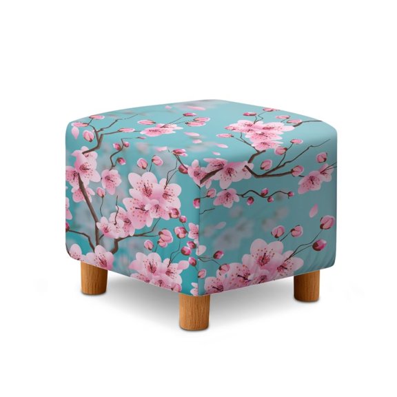 TSOVTHRID Cherry Blossom Print Stretch Ottoman Cover Square Ottoman Slipcovers Furniture Protector Folding Storage Stool Furniture Protector Soft Slipcover with Elastic Bottom