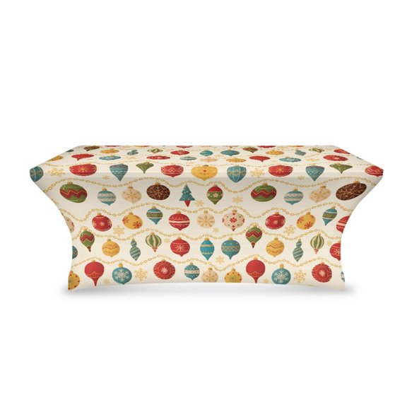 TSOVTHRID Christmas Bauble Snowflake Print Rectangular Tablecloth Stretch Polyester Table Cloth, Fitted Washable Tablecloth Protector for Party, Birthday, Wedding, Festival Christmas Decor