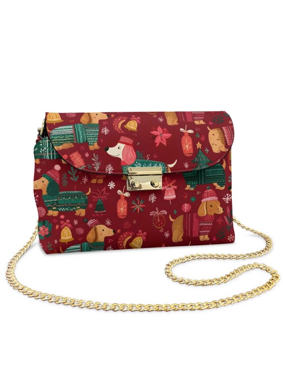 Christmas Dachshund Dog Red Print Small Crossbody Bag for Women Casual Leather Crossover Shoulder Bag Christmas Women's Cross Body Handbags with Anti-Theft Zipper