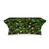 TSOVTHRID Christmas Light Pine Tree Print Stretch Tablecloth, Washable Table Cloths Rectangular Tables, Wrinkle Resistant Polyester Fitted Table Cover for Wedding, Party, Event Christmas Decor