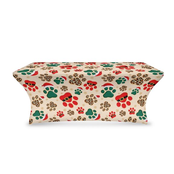 TSOVTHRID Christmas Paw Leopard Print Rectangular Tablecloth Stretch Polyester Table Cloth, Fitted Washable Tablecloth Protector for Party, Birthday, Wedding, Festival Christmas Decor