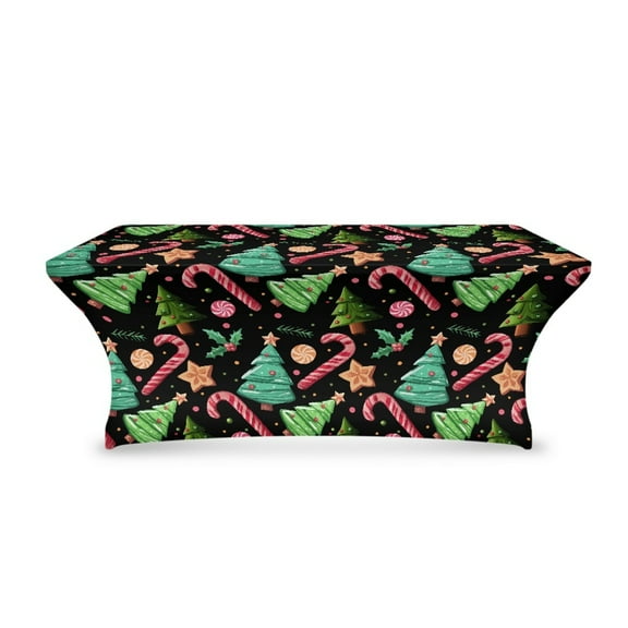 TSOVTHRID Christmas Tree Candy Cane Print Tablecloth 6FT Tight Fitted Wrinkle Resistant Table Cloth Stretch Rectangular Patio Table Cover for Event, Banquet，Parties Christmas Decor