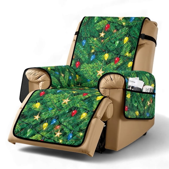 TSOVTHRID Christmas Tree Light Print Non Slip Reclining Chair Covers, Machine Washable 1 Seat Recliner Cover, Thick Soft Single Seat Recliner Couch Cover for Pet Living Room Christmas Decor