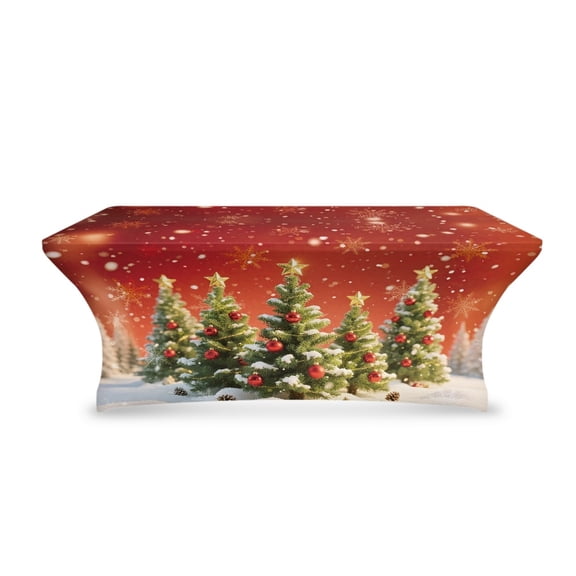 TSOVTHRID Christmas Tree Print Tablecloth 6FT Tight Fitted Wrinkle Resistant Table Cloth Stretch Table Cover Rectangular for Event, Banquet，Parties Christmas Decor