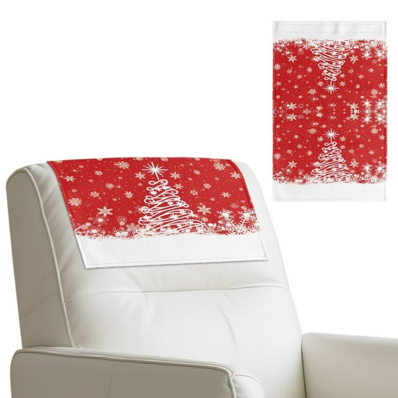 TSOVTHRID Christmas Tree Snowflake Print Non Slip Headrest Cover for Furniture Slipcovers,PU Leather Recliner Headrest Protector 17x27in Head Protector Cover for Sofa Home Christmas Decor, 1 Piece