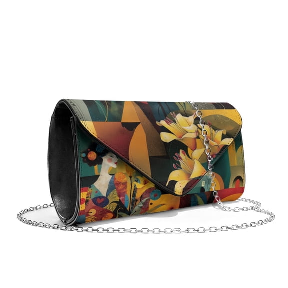 TSOVTHRID Clutch Purses for Women Formal Evening Bag Leather Wedding Party Clutch Handbags for Prom Cocktail with Detachable Chain, Abstract Art Women Lily Floral Print