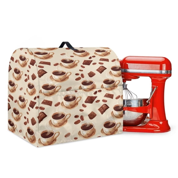 TSOVTHRID Coffee Cup Bean Chocolate Print Stand Mixer Cover with Top Handle Kitchen Appliance Dust Cover Compatible with 4.5-5 Quart Stand Mixer Fingerprint Resistant Cover for Kitchen Aid Mixer,L