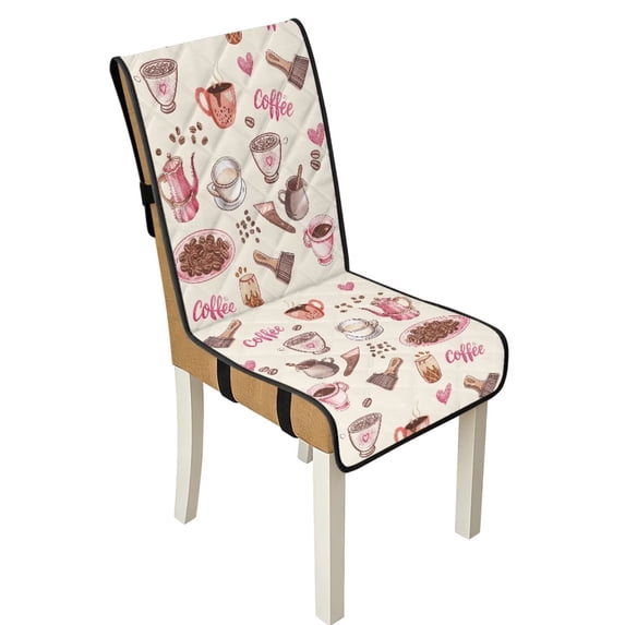 TSOVTHRID Coffee Cup Bean Heart Print Quilted Dining Chair Covers Stretch Armless Chair Slipcovers Non-Slip Scratch Resistant Seat Cushion Covers for Home, Restaurant, Set of 4
