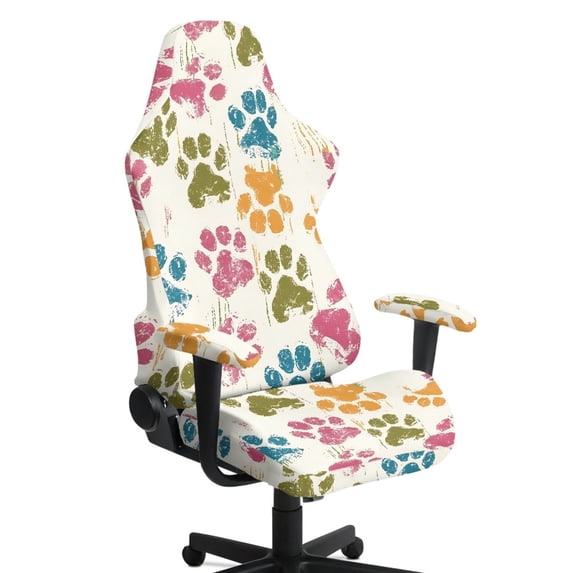TSOVTHRID Colorful Paw Beige Print 4 PCS Gaming Chair Covers Slipcovers Non-Slip Dustproof Rotating Armchair Slipcovers Stretch Gamer Chair Cover with Armrest Covers