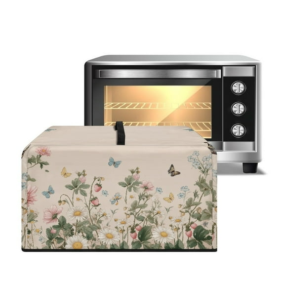 TSOVTHRID Convection Oven Dust Cover, Easy to Clean, Electric Appliance Protector Smart Microwave Oven Cover for Countertop,Vintage Daisy Strawberry Butterfly Print, 20.9"W x 15.7"D x 12.4"H, L