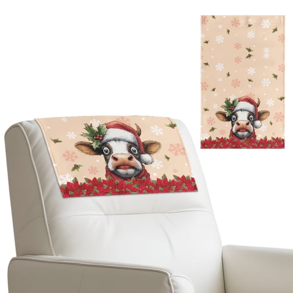 TSOVTHRID Cow Holly Poinsettia Snowflake Print Head Rest Cover for Recliner 17x27 in Recliner Headrest Protector Waterproof PU Leather Couch Chair Head Protector for Sofa Christmas Decor, 1 PCS