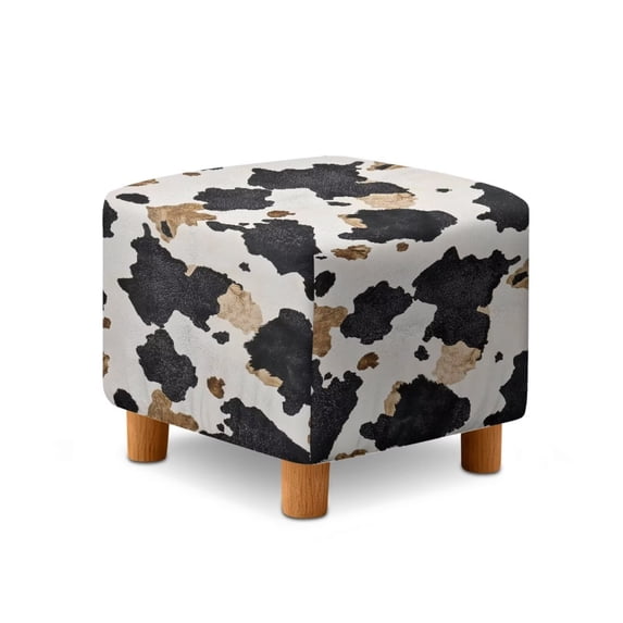TSOVTHRID Cow Pattern Ottoman Cover Square Slipcovers, Stretch Footrest Stool Cover for Ottoman Square, Soft Foot Stool Covers Protector with Nonslip Elastic Bottom