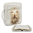 thumbnail image 1 of TSOVTHRID Cross Floral White Print Bible Case for Women Men, Bible Cover with Portable Handle, Quilted Carrying Book Case with Pockets and Zipper, Christian Gift, 1 of 7