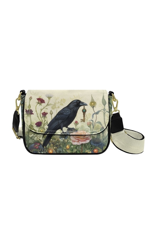Crow Rose Floral Print PU Leather Crossbody Bags for Women Crossbody Purse with Adjustable Strap Zipped Pockets Handbag Shoulder Bag