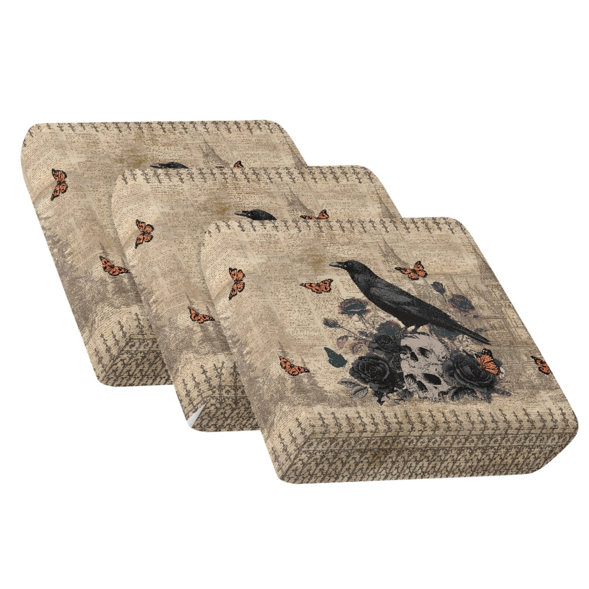 TSOVTHRID Crow Rose Skull Vintage Print Sofa Cushion Cover, Couch Covers Sofa Seat Covers with Elastic Bottom Washable Couch Seat Covers for Cushion Couches Furniture Slipcovers, 24x24 Inch