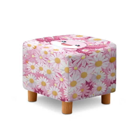 TSOVTHRID Cute Axolotl Daisy Print Ottoman Cover Square High Stretch Ottoman Slipcover with Nonslip Elastic Bottom Soft Footstool Protector for Square Storage Ottomans