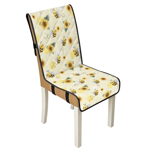 TSOVTHRID Cute Bee Sunflower Print Dining Chair Covers Quilted Seat Cushion Covers Anti-Slip Stretch Armless Chair Slipcovers Removable Washable with Detachable Strap, Set of 1