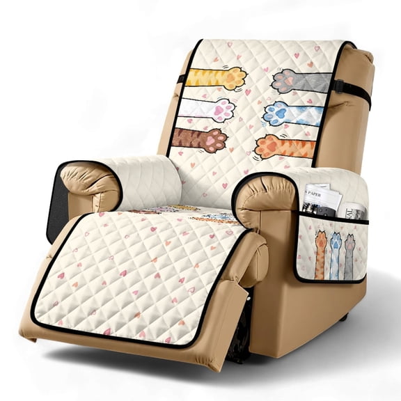 TSOVTHRID Cute Cat Paw Heart Print Recliner Chair Cover Comfy Recliner Slipcovers Reclining Furniture Protector Washable Sofa Couch Cover with Storage Pocket for Pets Dog and Cat