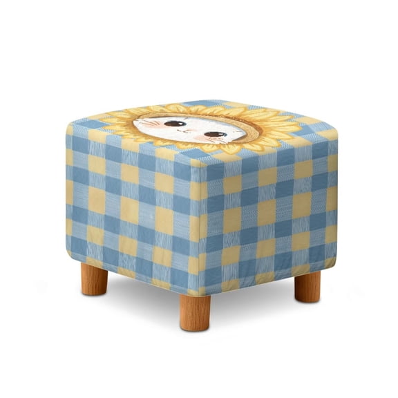 TSOVTHRID Cute Cat Sunflower Plaid Print Square Ottoman Covers, Removable Ottoman Slipcover, Square Footstool Protector Covers Stretch Stool Cover Rectangular with Elastic Bottom