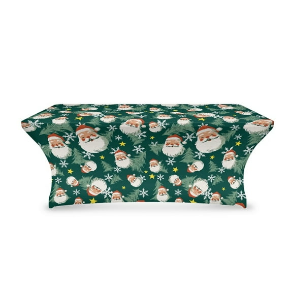 TSOVTHRID Cute Santa Claus Tree Print Rectangular Tablecloth Stretch Polyester Table Cloth, Fitted Washable Tablecloth Protector for Party, Birthday, Wedding, Festival Christmas Decor