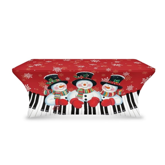 TSOVTHRID Cute Snowman Piano Key Print 6FT Table Cloth for Rectangular Fitted Stretch Table Covers Washable Polyester Tablecloth for Party Wedding Festival Christmas Decor